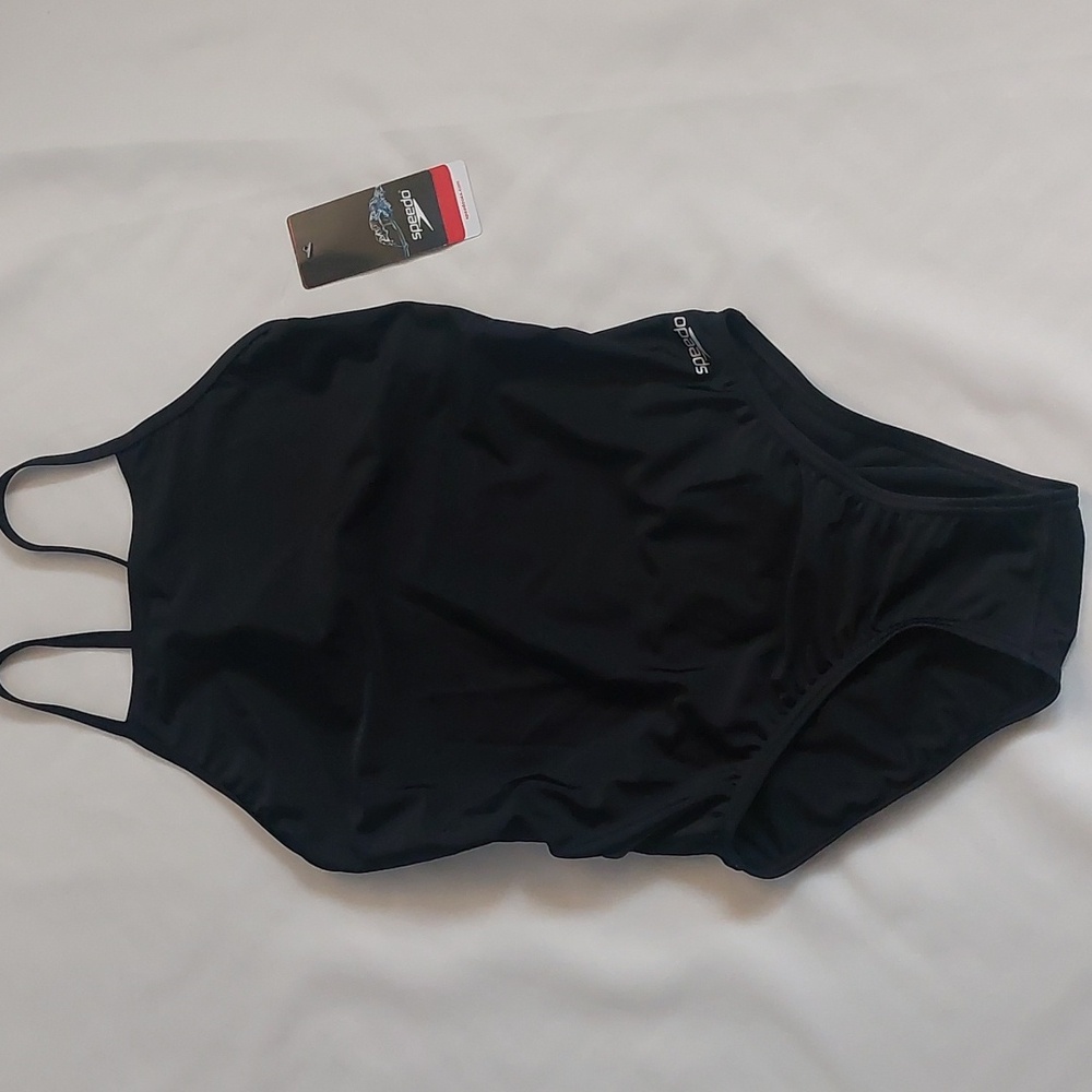 Speedo swimsuit one piece womens solid black size 8/34